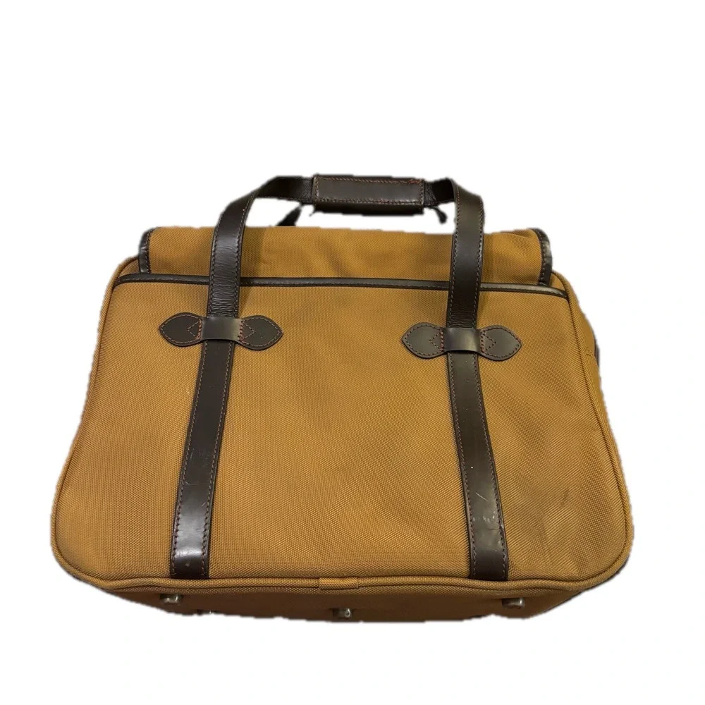 Polo Ralph Lauren Tan Canvas Brown Leather Briefcase Satchel Messenger Bag